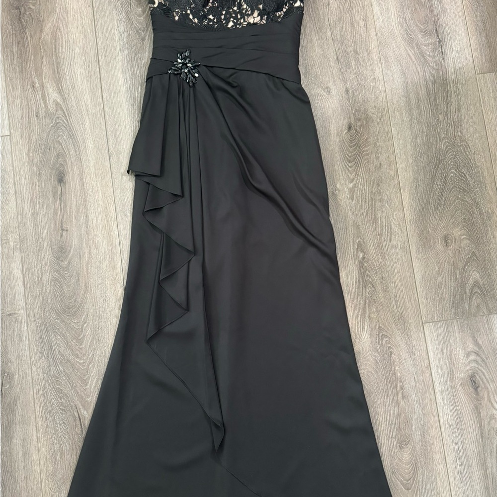 NWT-MGNY Soft Satin Evening Gown with Lace and Beaded Appliques